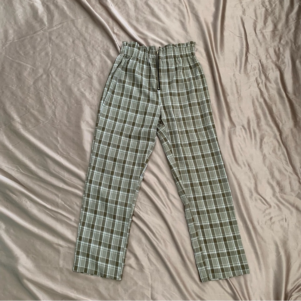 Green Tartan Straight Leg Pants